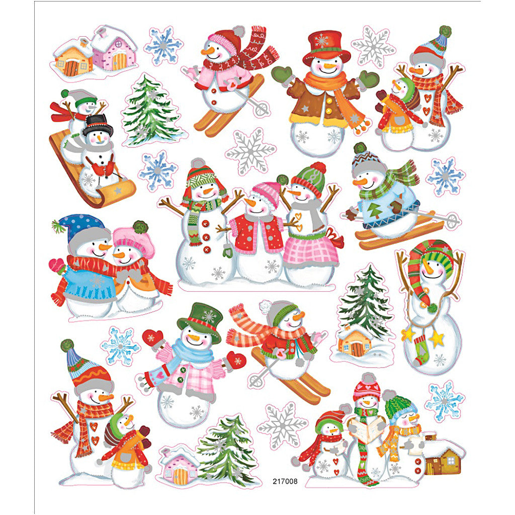 Stickers, skieende sneeuwpoppen, vel 15x16,5 cm, ca. 24 stuk, 1 vel [HOB-291841]