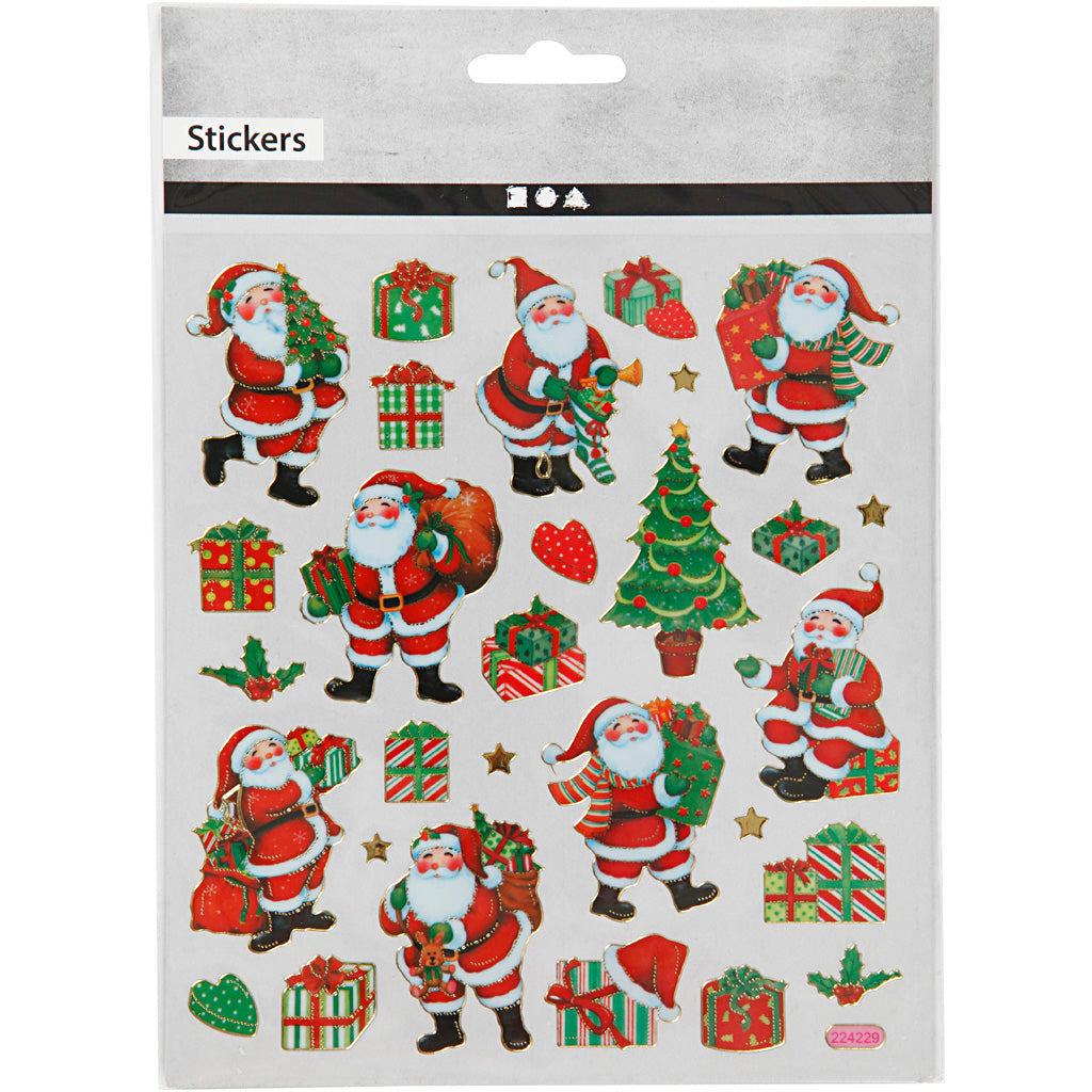 Stickers, klassieke kerstfiguren, vel 15x16,5 cm, ca. 29 stuk, 1 vel [HOB-291851]