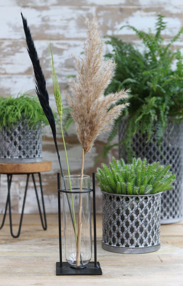 Cilindervaas in metalen houder 17,5cm hoog (4 st.) [IFS-29234]