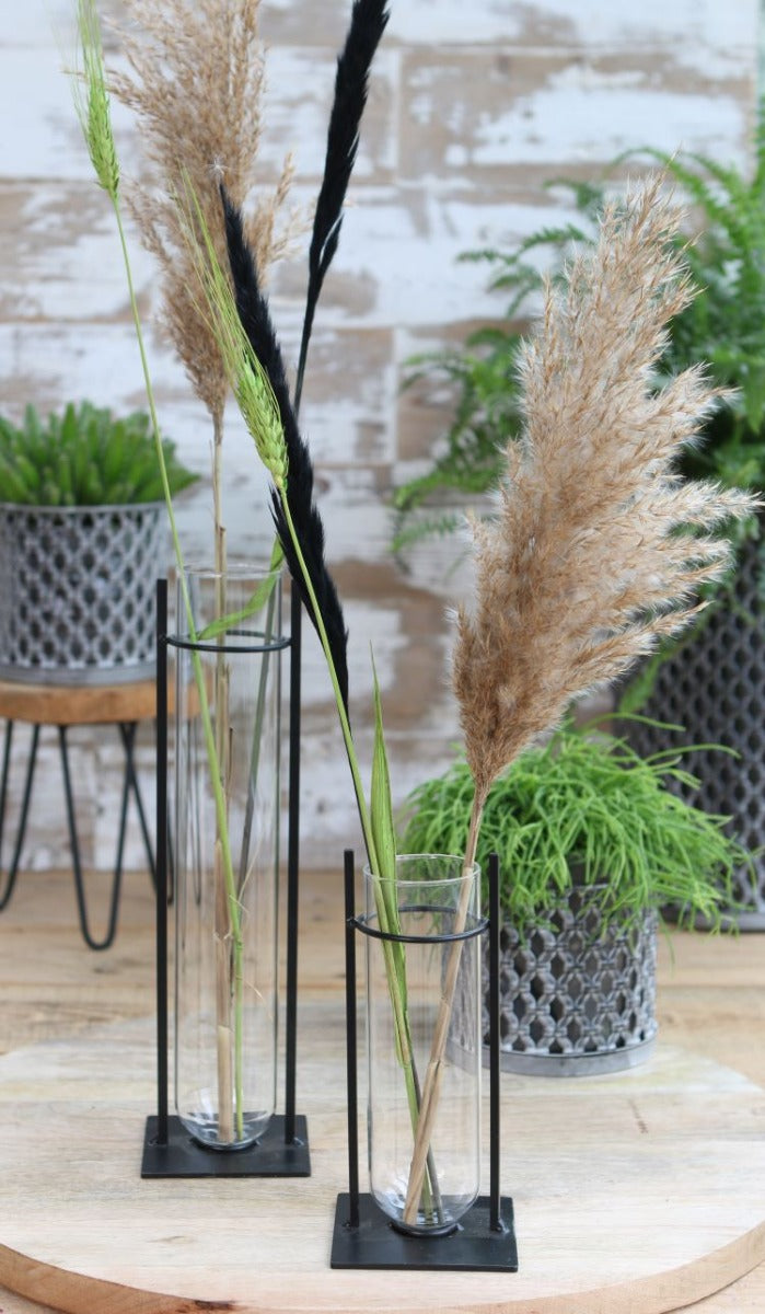 Cilindervaas in metalen houder 17,5cm hoog (4 st.) [IFS-29234]