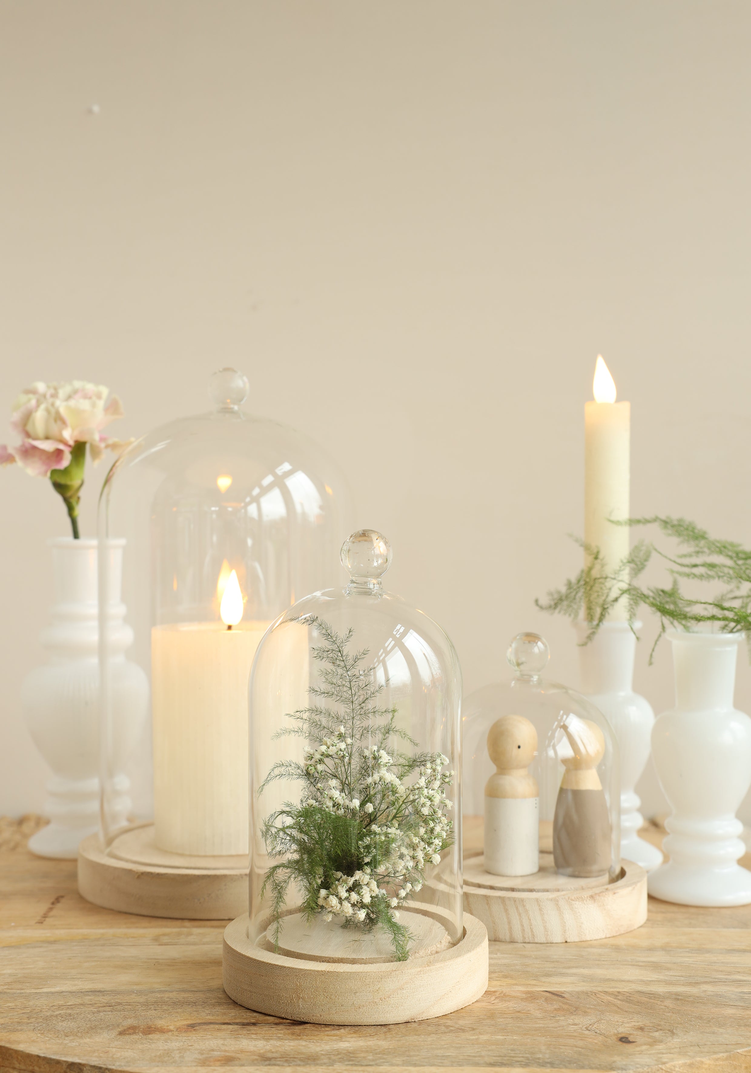 Glazen stolp met glazen knop met houten basis Ø12 h.18 cm (1 st) [IFS-29313]