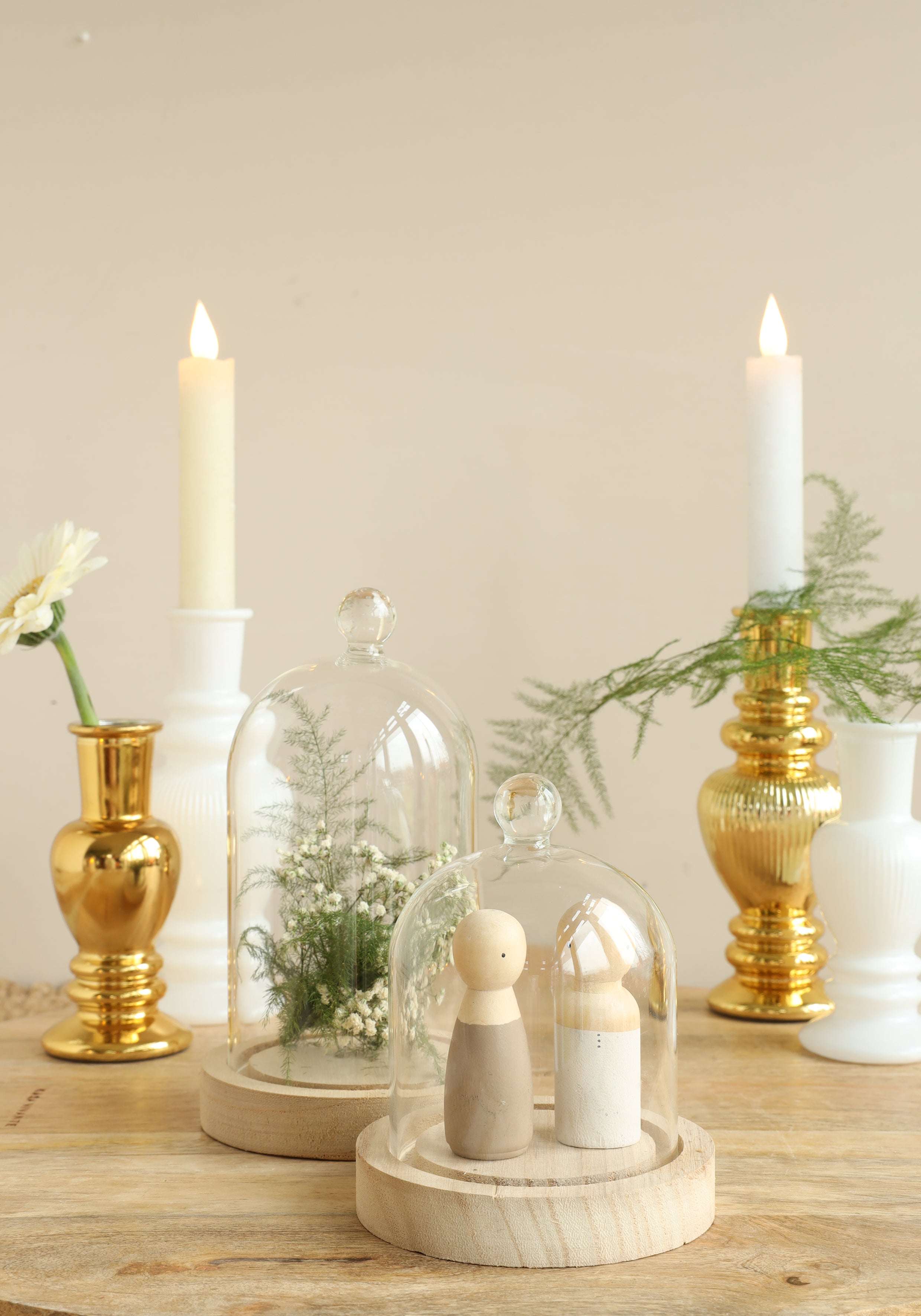 Glazen stolp met glazen knop met houten basis Ø12 h.18 cm (1 st) [IFS-29313]