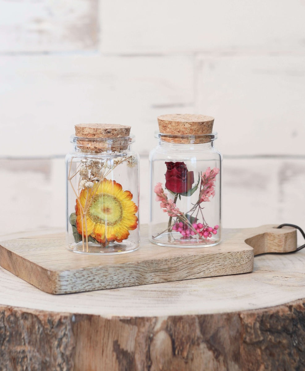 Glazen buis met 2 diverse droogbloemen Ø4,5cm (12 st.) [IFS-29345]