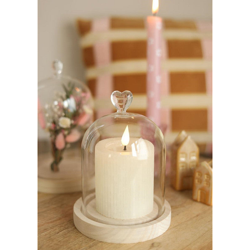Glazen stolp met hartje, houten basis Ø12 h.16 cm (1 stuk) [IFS-29362]