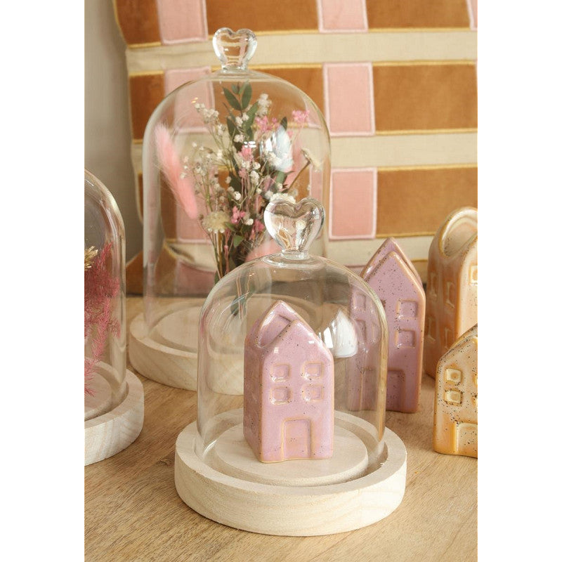 Glazen stolp met hartje, houten basis Ø12 h.16 cm (1 stuk) [IFS-29362]