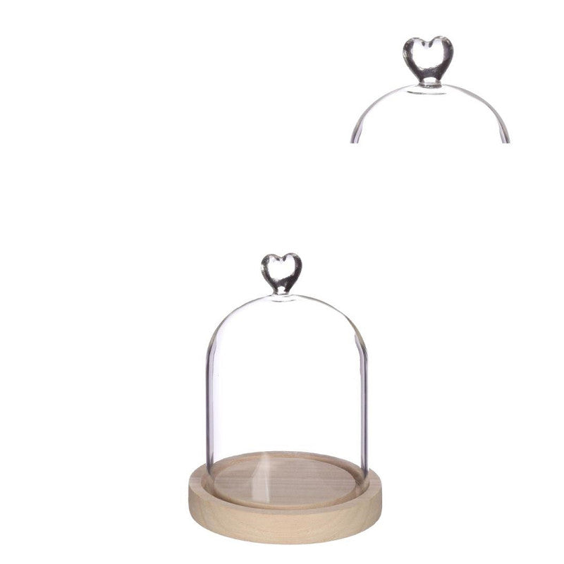 Glazen stolp met hartje, houten basis Ø12 h.16 cm (1 stuk) [IFS-29362]