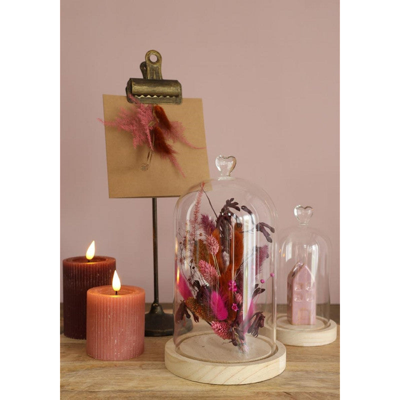 Glazen stolp met hartje, houten basis Ø10 h.18 cm (1 stuk) [IFS-29368]