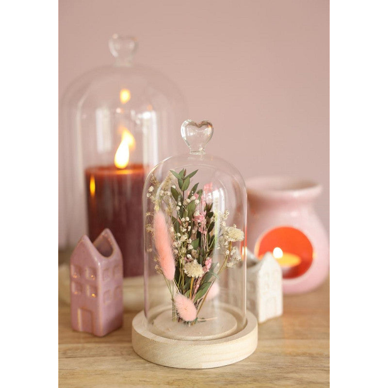 Glazen stolp met hartje, houten basis Ø10 h.18 cm (1 stuk) [IFS-29368]