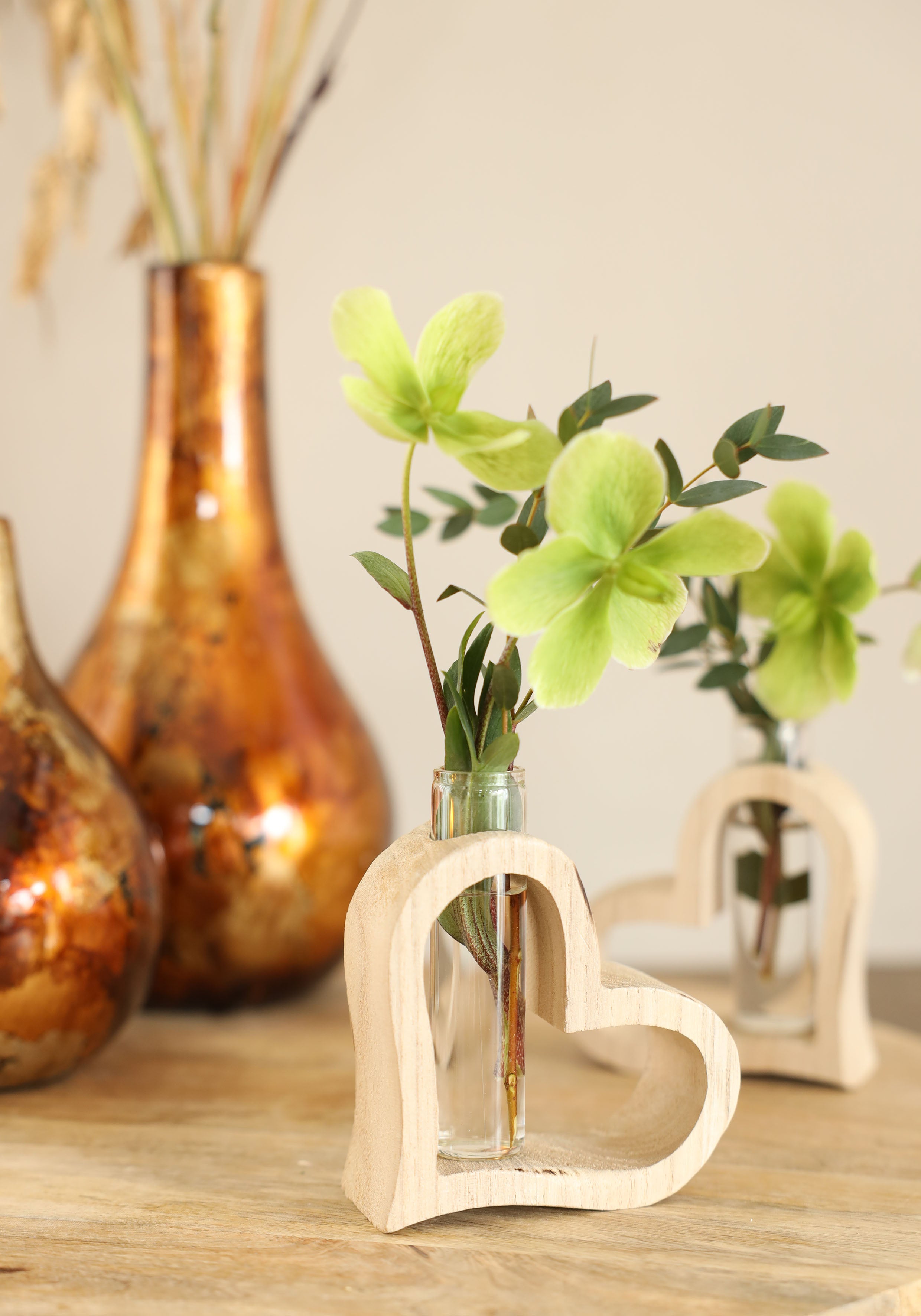 Houten hart met reageerbuisje 10 x 5 h.11 cm (6 st) [IFS-29638]