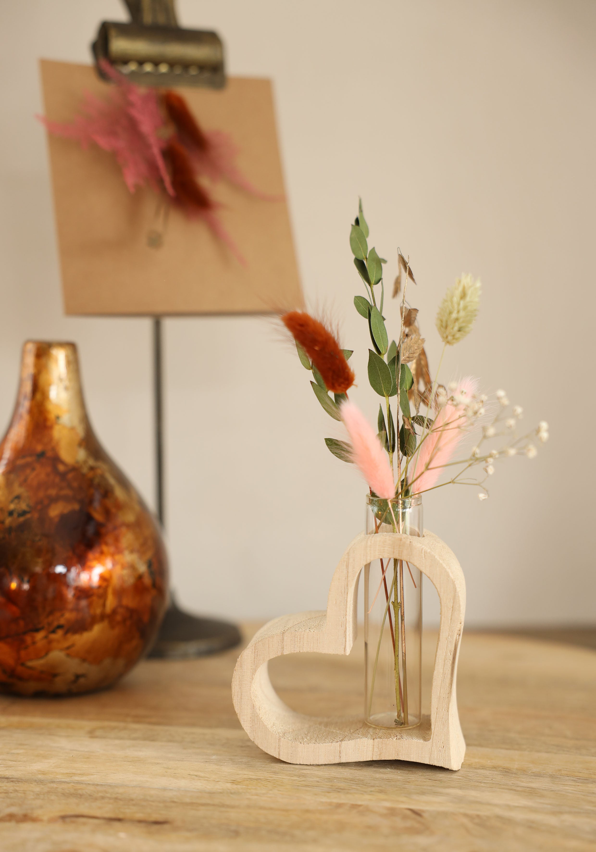 Houten hart met reageerbuisje 10 x 5 h.11 cm (6 st) [IFS-29638]