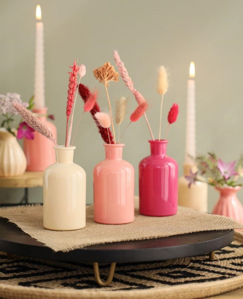 Glazen Fles Ø7 h: 12 cm Assorti Roze (12 stuks) [IFS-29806]