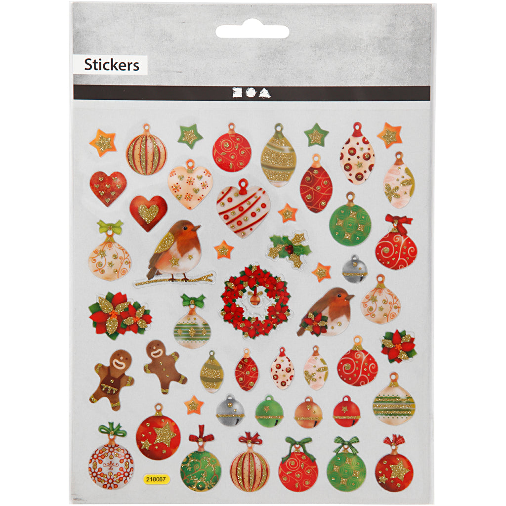 Stickers, kerstballen, vel 15x16,5 cm, ca. 50 stuk, 1 vel [HOB-298931]
