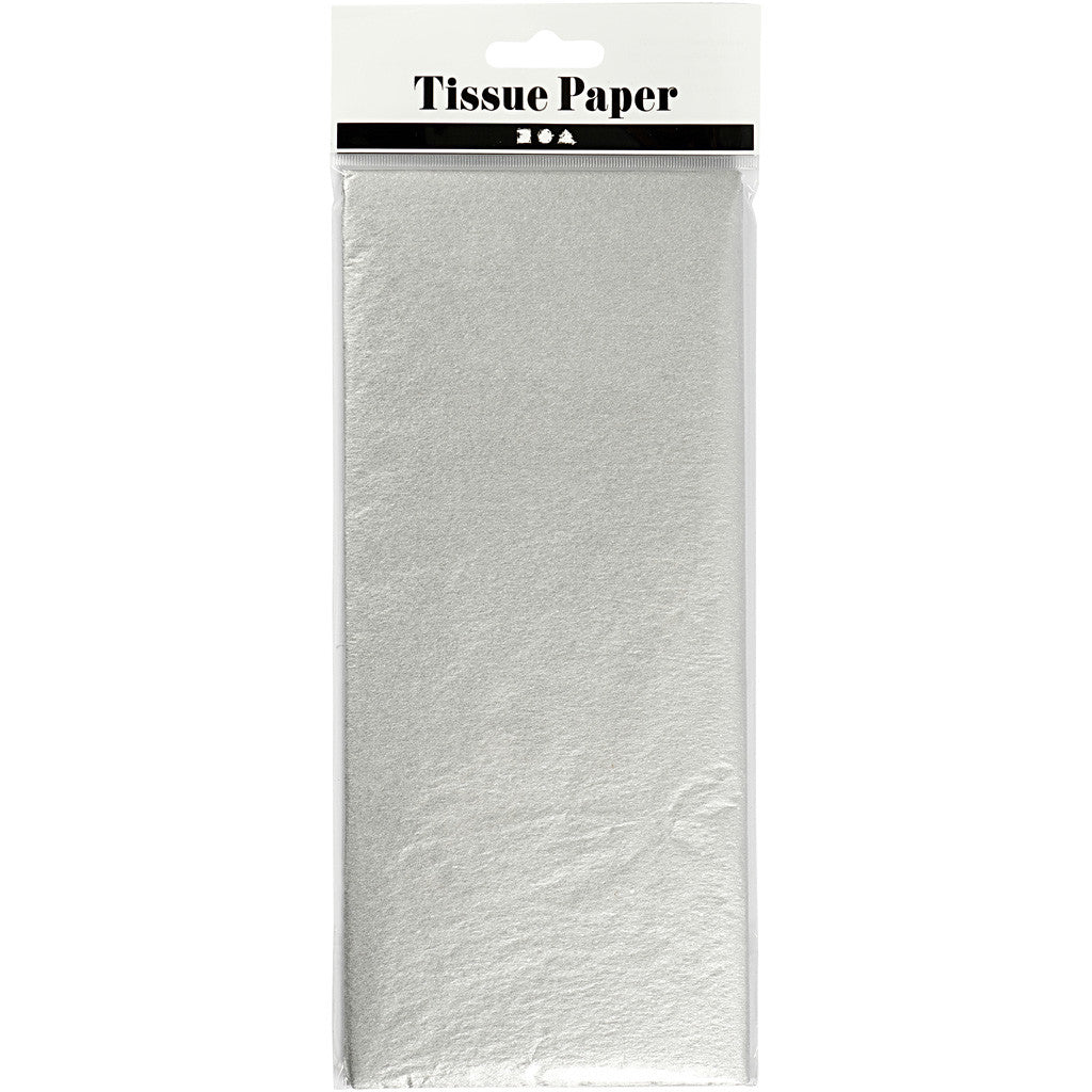 Tissuepapier, vel 50x70 cm, 17 gr, zilver, 6 vel/ 1 doos [HOB-200892]
