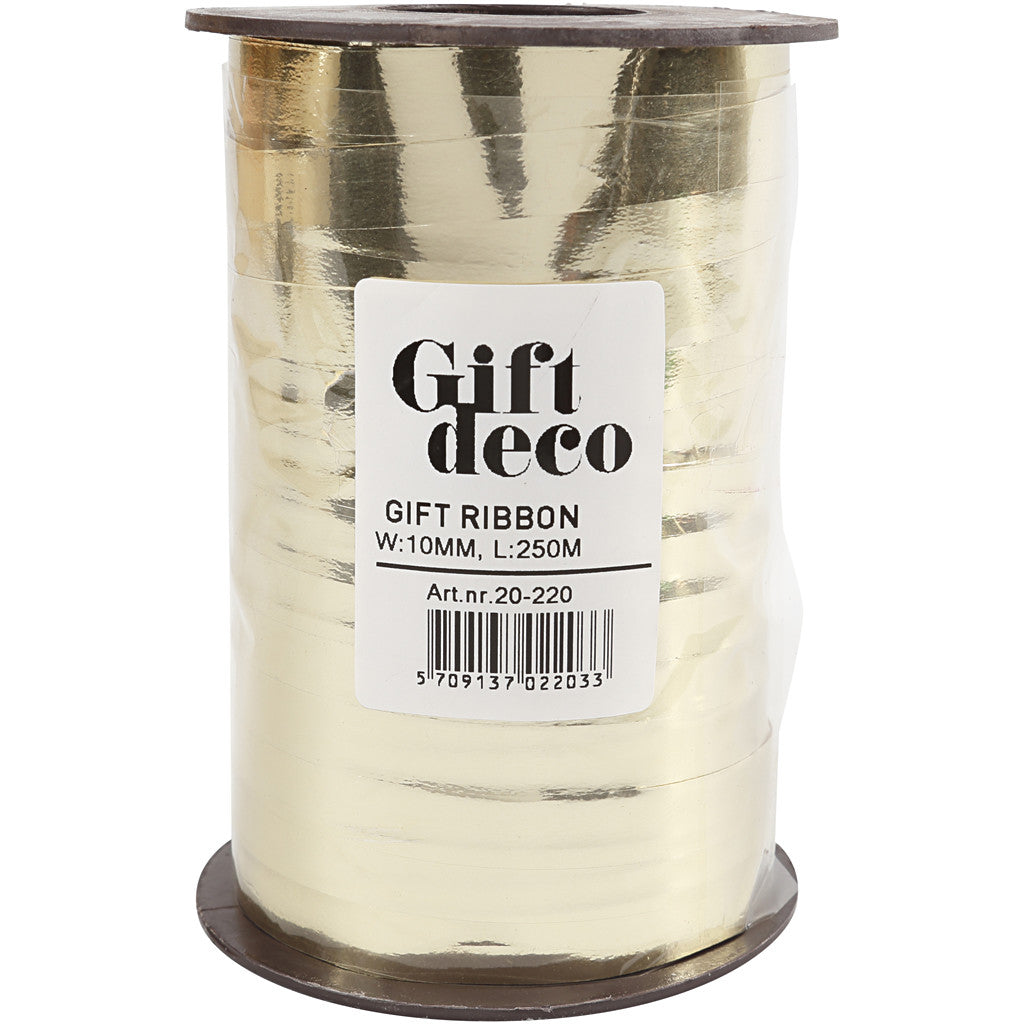 Cadeaulint, B: 10 mm, glossy, goud metallic, 250 m/ 1 rol [HOB-20220]