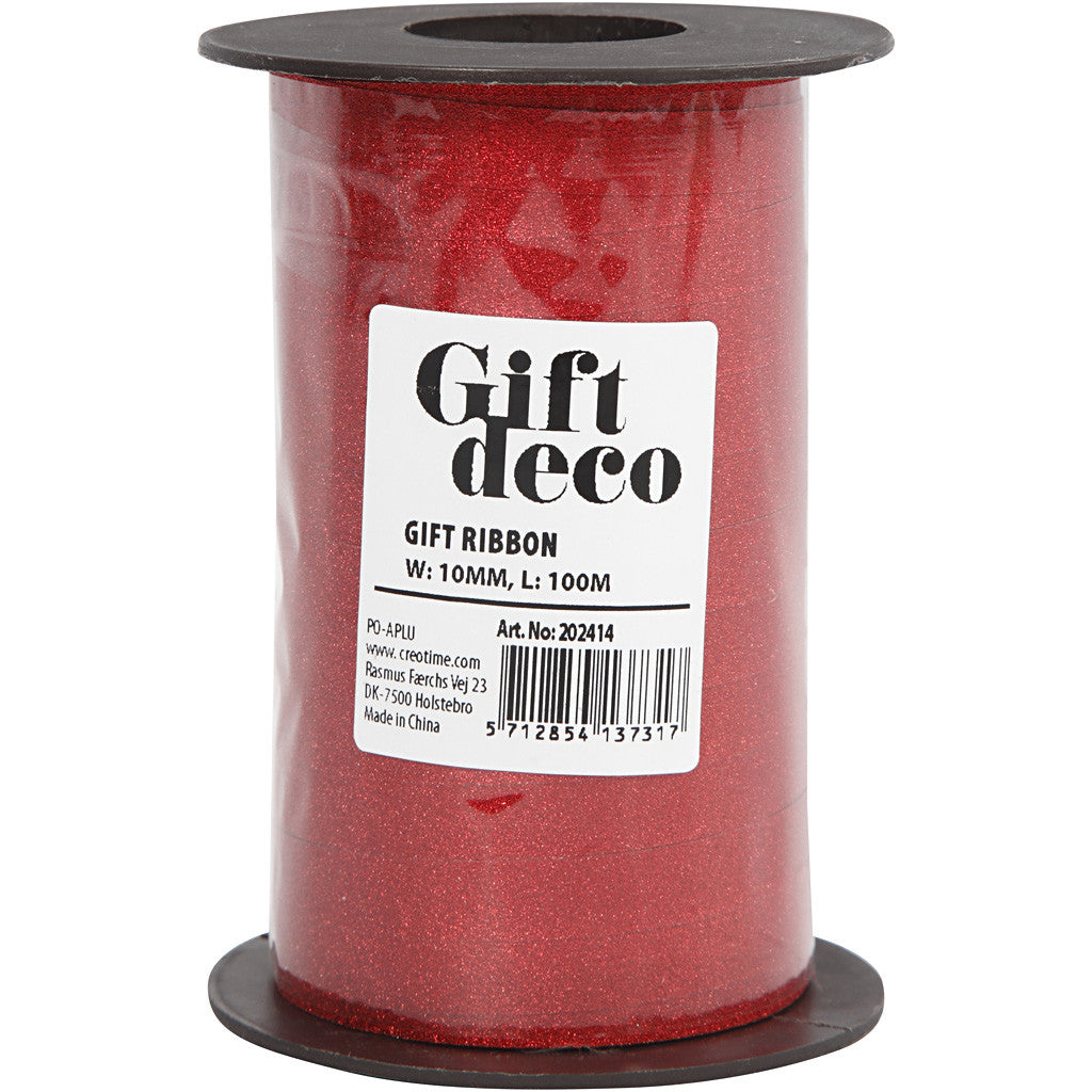 Cadeaulint, B: 10 mm, glitter, rood, 100 m/ 1 rol [HOB-202414]