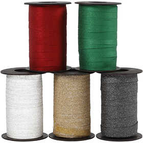 Cadeaulint, B: 10 mm, glitter, diverse kleuren, 5x100 m/ 1 doos [HOB-20241]