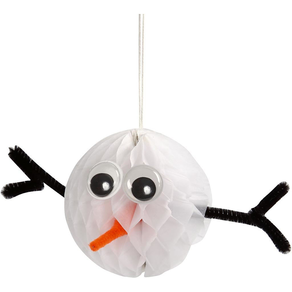 Pompon van papier, d 8 cm, wit, 10 stuk/ 1 doos [HOB-20463]