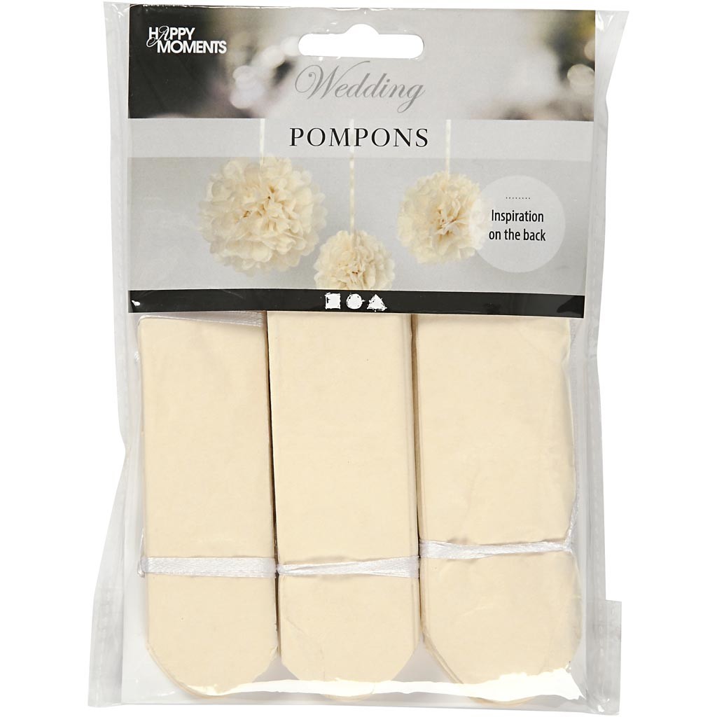 Pompon van papier, d 20+24+30 cm, 16 gr, off-white, 3 stuk/ 1 doos [HOB-20472]