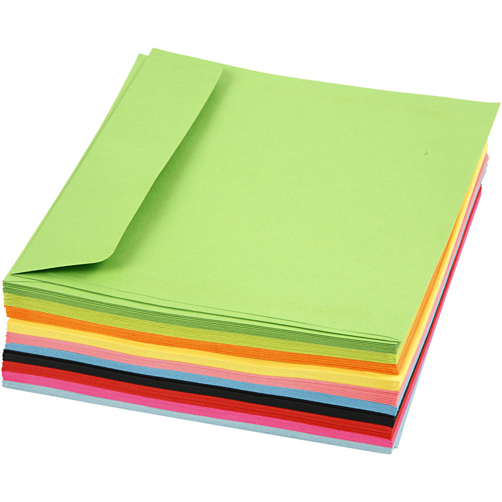 Gekleurde enveloppen, afmeting envelop 16x16 cm, 80 gr, diverse kleuren, 10x10 stuk/ 1 doos [HOB-20525]