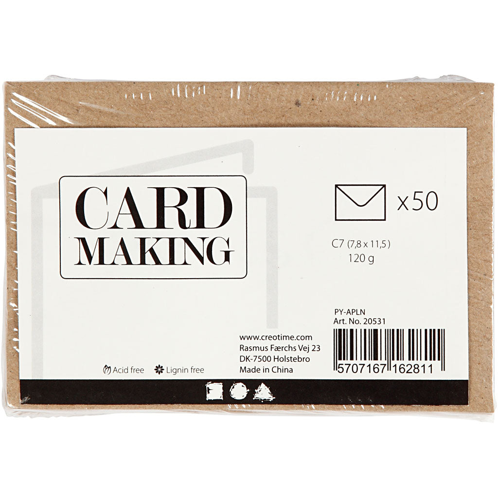 Gerecyclede envelop, afmeting envelop 7,8x11,5 cm, 120 gr, naturel, 50 stuk/ 1 doos [HOB-20531]