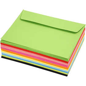 Gekleurde Enveloppen, afmeting envelop 11,5x16 cm, 80 gr, diverse kleuren, 10x10 stuk/ 1 doos [HOB-20620]