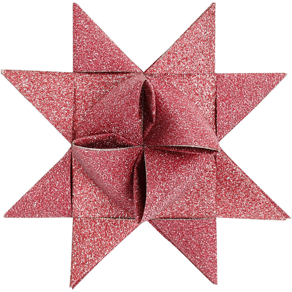 Papieren vlechtstroken, L: 44+78 cm, B: 15+25 mm, d 6,5+11,5 cm, glitter,vernis, rood, 40 stroken/ 1 doos [HOB-20775]