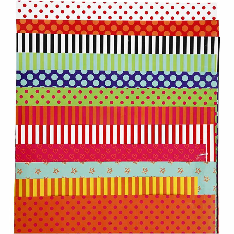 Glanspapier, bedrukt, vel 24x32 cm, 80 gr, diverse kleuren, 50 div vellen/ 1 doos [HOB-20871]
