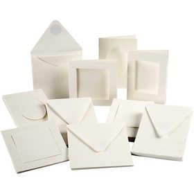 Passepartout kaarten, afmeting kaart 10,5x15 + 12,5x12,5 cm, Inhoud kan variëren , off-white, 50 set/ 1 doos [HOB-21080]