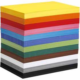 Gekleurd karton, A4, vel 210x297 mm, 180 gr, diverse kleuren, 1200 div vellen/ 1 doos [HOB-21427]