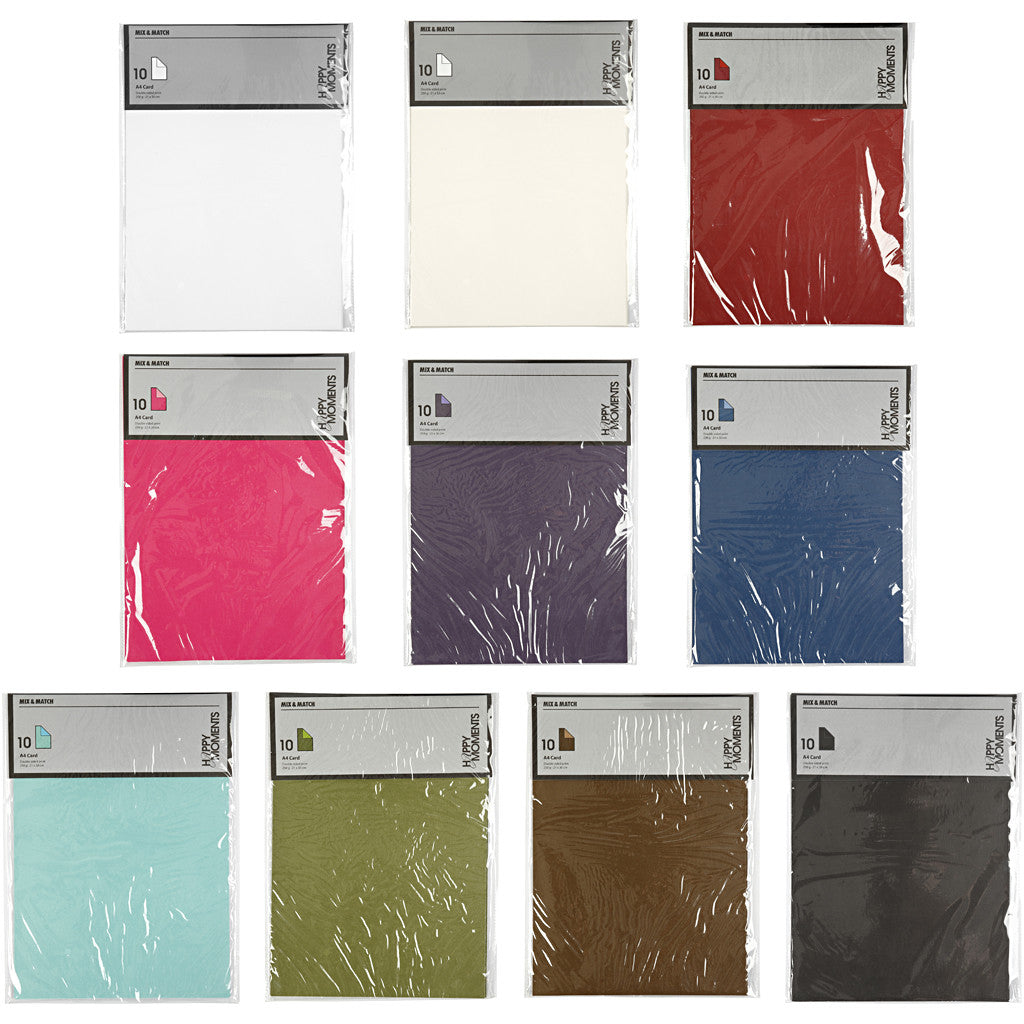 Structuurkarton, A4, vel 210x297 mm, 250 gr, diverse kleuren, 30x10 vel/ 1 doos [HOB-219999]