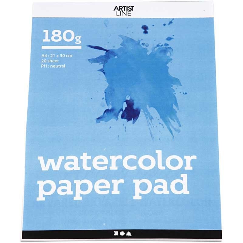 Aquarelblok, A4, vel 210x297 mm, 180 gr, wit, 20 vel/ 1 stuk [HOB-22107]