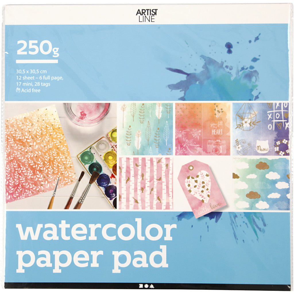 Kleurboek met aquarelpapier, afm 30,5x30,5 cm, wit, 12 vel/ 1 stuk [HOB-22109]