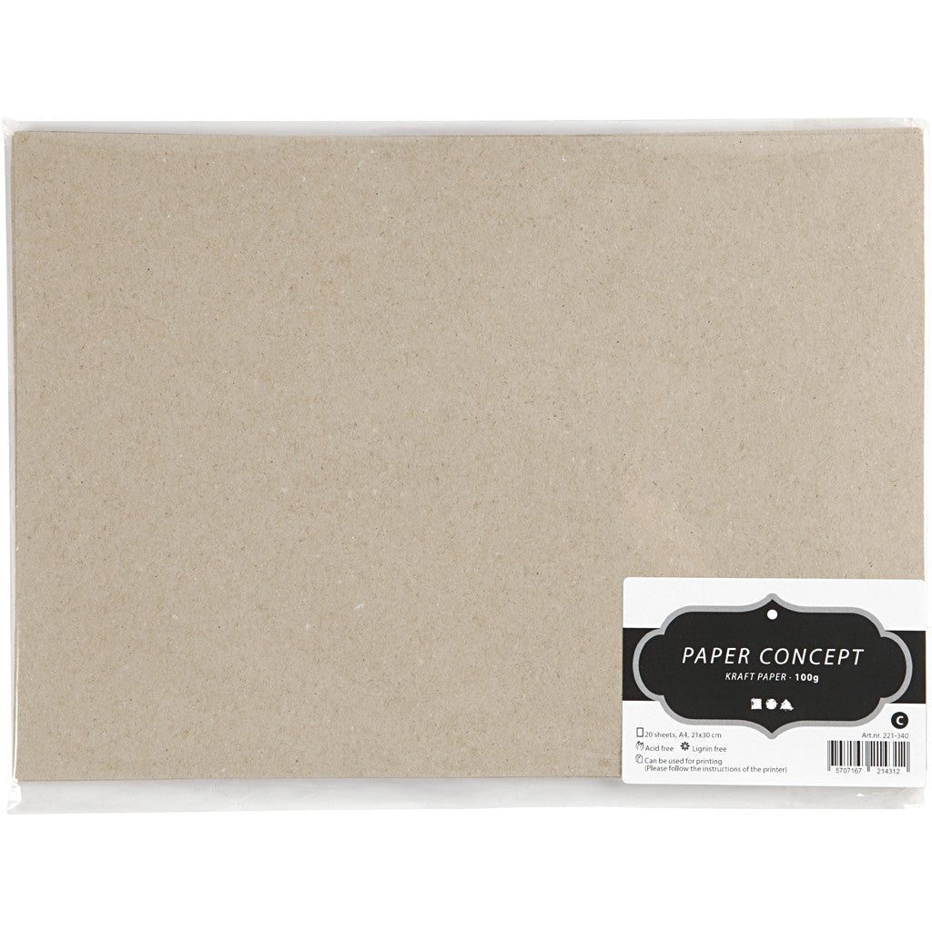 Kraft-Papier, A4, vel 210x297 mm, 135 gr, grijs bruin, 20 vel/ 1 doos [HOB-221340]