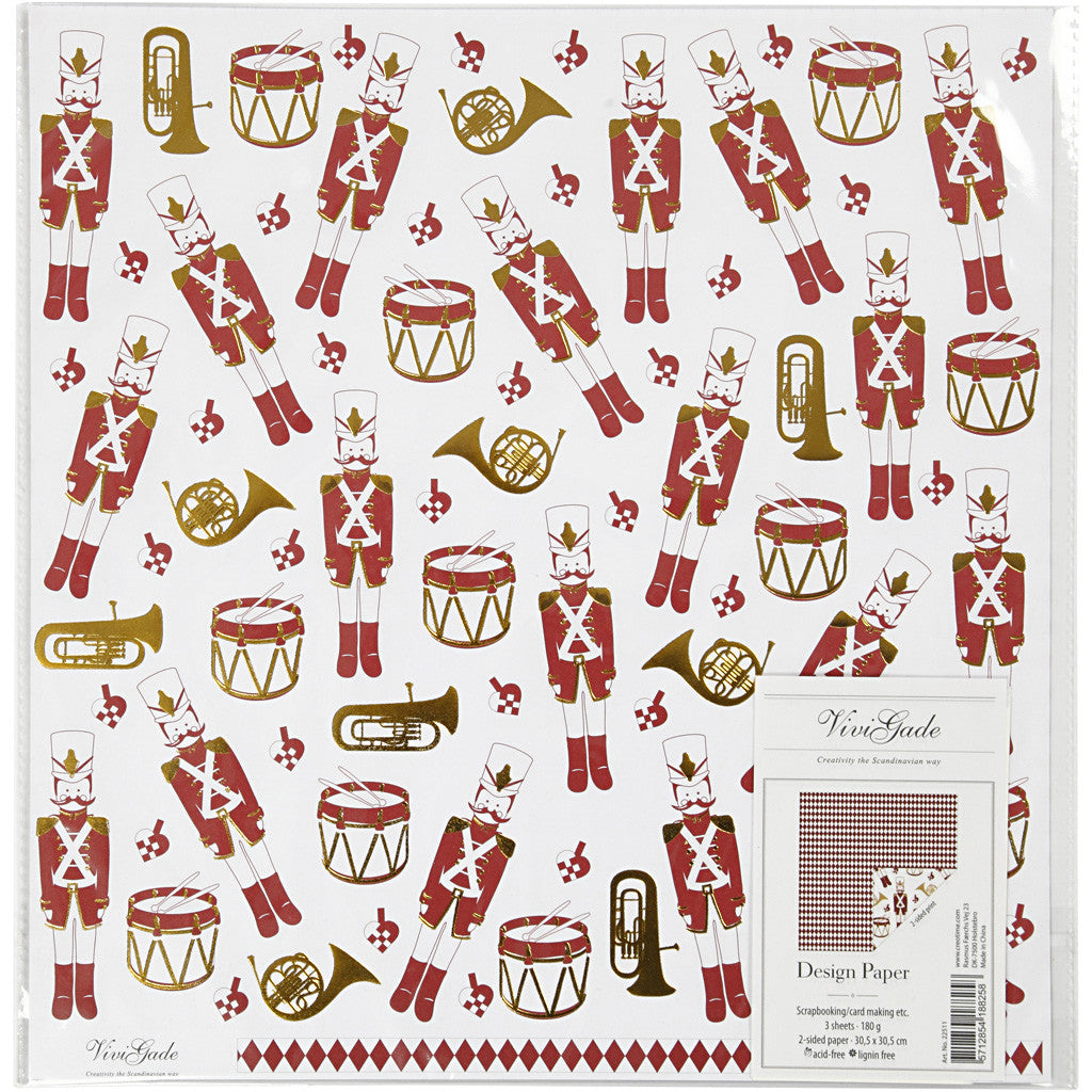 Design papier, notenkraker, 180 gr, goud, rood, wit, 3 vel/ 1 doos [HOB-22511]