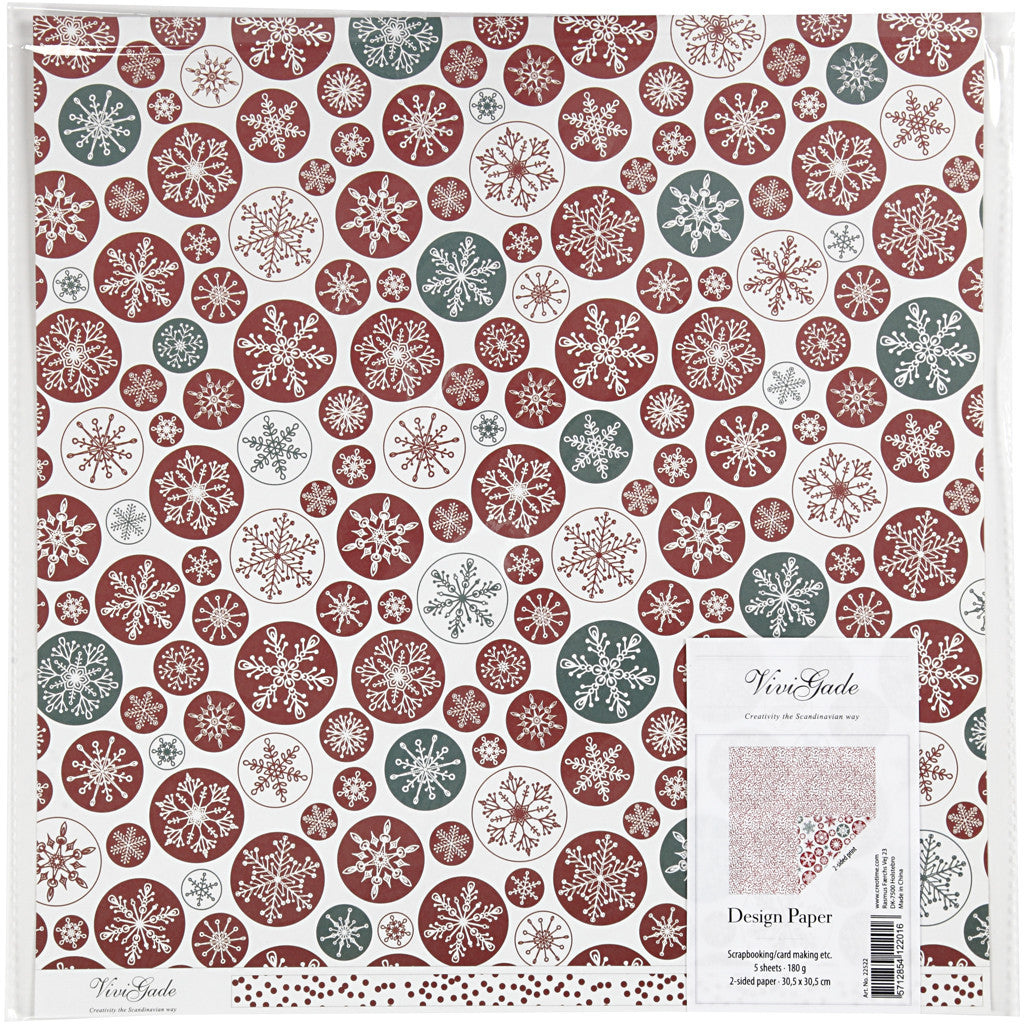 Design papier, ijskristallen & stippen, vel 30,5x30,5 cm, 180 gr, 5 vel/ 1 doos [HOB-22522]