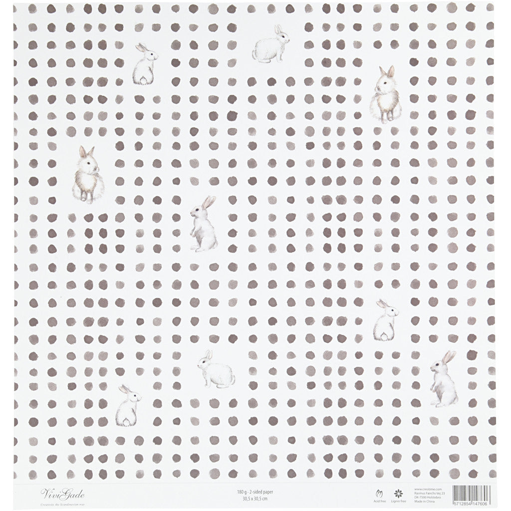 Design papier, konijn, vel 30,5x30,5 cm, 180 gr, 5 vel/ 1 doos [HOB-22528]