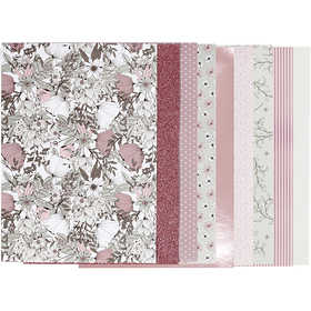 Design papierblok, afm 21x30 cm, 120+128 gr, beige, bruin, roze, wit, 24 vel/ 1 doos [HOB-22535]