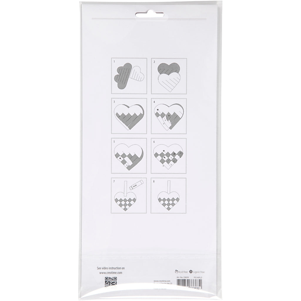 Gevlochten harten, afm 13,5x12,5 cm, rood, wit, 8 set/ 1 doos [HOB-22659]