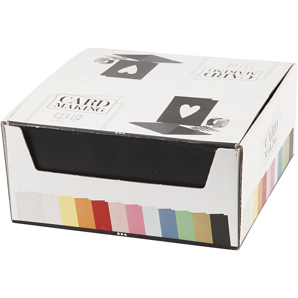 Kaarten en enveloppen, afmeting kaart 10,5x15 cm, afmeting envelop 11,5x16,5 cm, diverse kleuren, 12x10 doos/ 1 doos [HOB-23022]