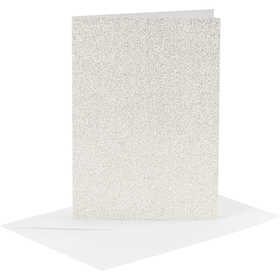 Kaarten en enveloppen, afmeting kaart 10,5x15 cm, afmeting envelop 11,5x16,5 cm, glitter, 120+250 gr, wit, 4 set/ 1 doos [HOB-23028]