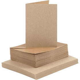 Kaarten en enveloppen, afmeting kaart 10,5x15 cm, afmeting envelop 11,5x16,5 cm, 120+240 gr, naturel, 50 set/ 1 doos [HOB-23113]