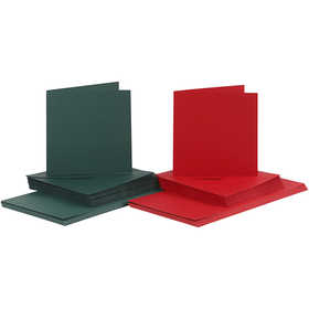 Kaarten en enveloppen, afmeting kaart 15x15 cm, afmeting envelop 16x16 cm, 110+230 gr, groen, rood, 50 set/ 1 doos [HOB-23116]