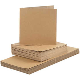 Kaarten en enveloppen, afmeting kaart 15x15 cm, afmeting envelop 16x16 cm, 120+240 gr, naturel, 50 set/ 1 doos [HOB-23117]