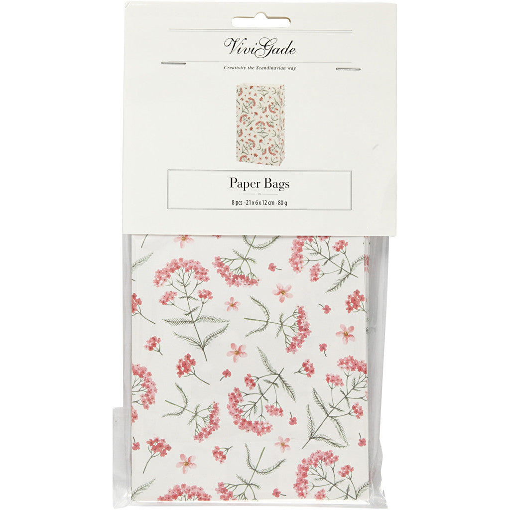 Papieren zakken, bloemen, H: 21 cm, afm 6x12 cm, 80 gr, 8 stuk/ 1 doos [HOB-231350]