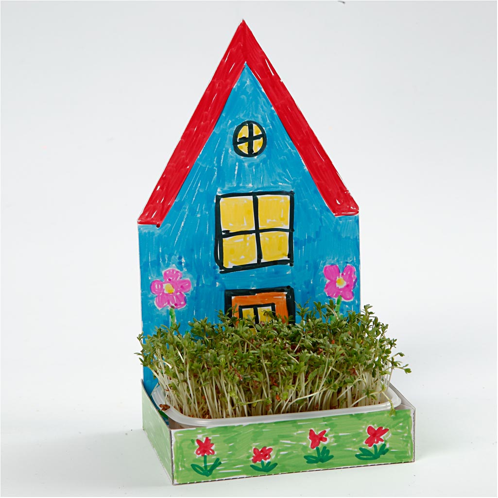 Waterkersbakje met figuur, huis, H: 20 cm, wit, 6 set/ 1 doos [HOB-23323]