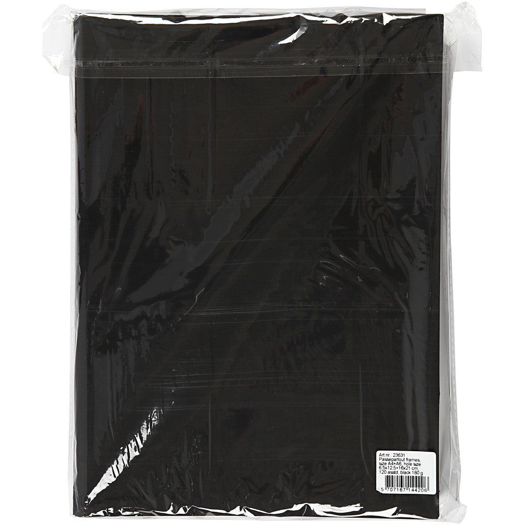 Passepartout lijsten, afm A4+A6, 180 gr, zwart, 2x60 stuk/ 1 doos [HOB-23631]