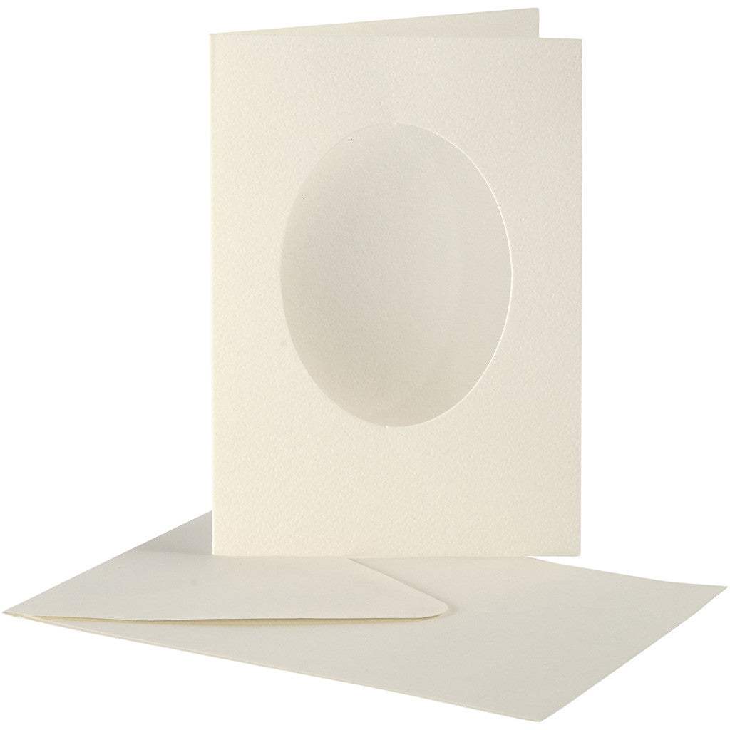 Passepartout kaarten , ovaal, afmeting kaart 10,5x15 cm, afmeting envelop 11,5x16,5 cm, off-white, 10 set/ 1 doos [HOB-23722]