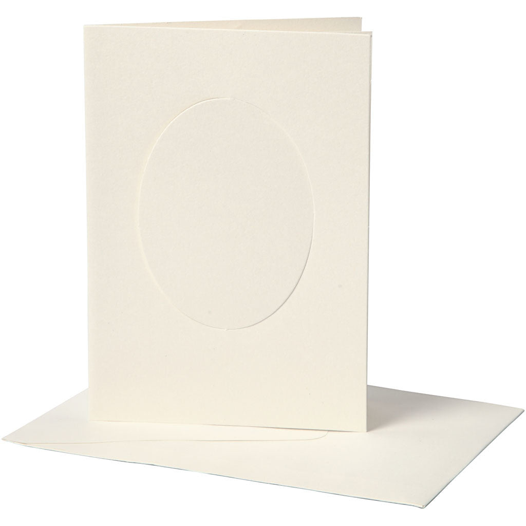 Passepartout kaarten , ovaal, afmeting kaart 10,5x15 cm, afmeting envelop 11,5x16,5 cm, off-white, 10 set/ 1 doos [HOB-23722]