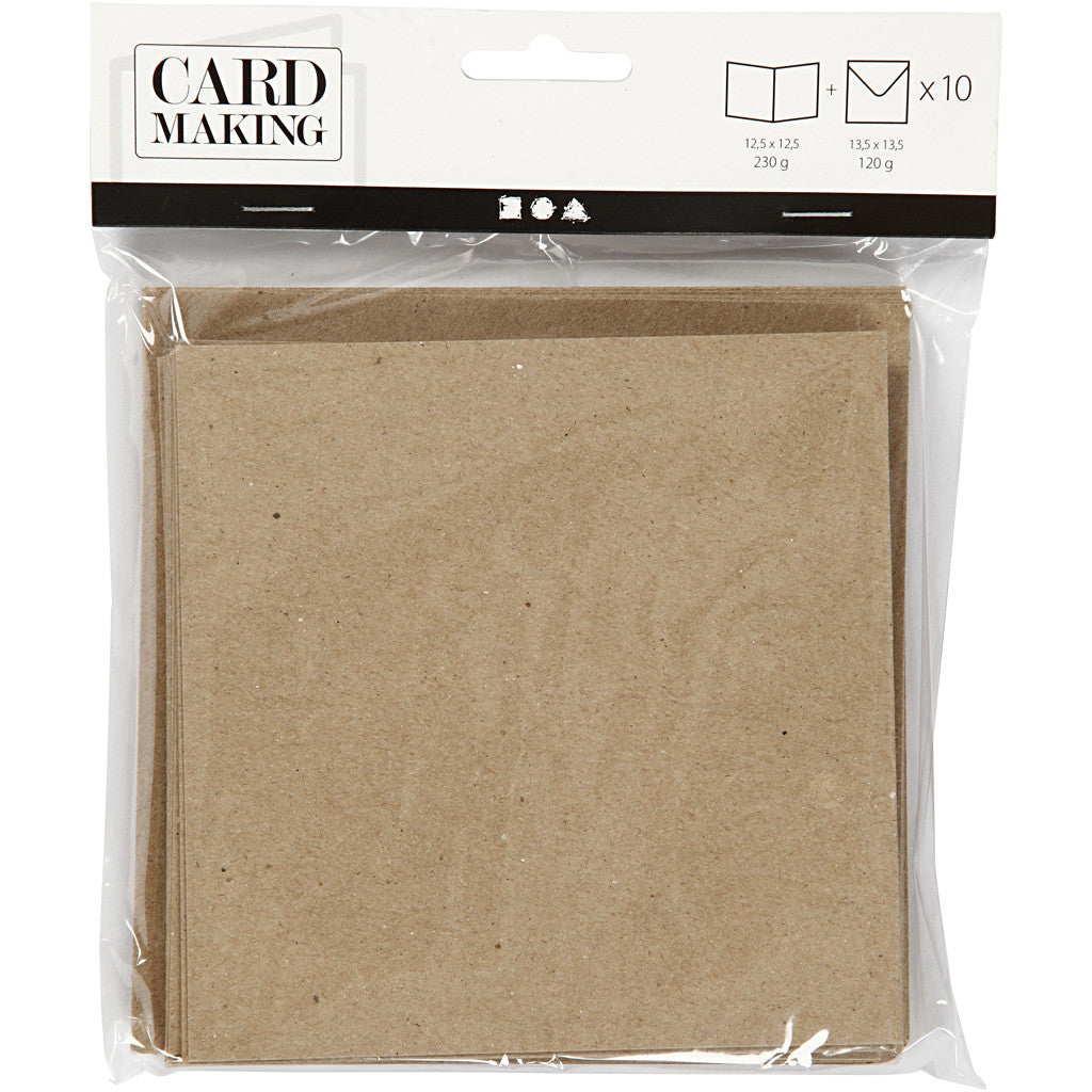 Kaarten en enveloppen, afmeting kaart 12,5x12,5 cm, afmeting envelop 13,5x13,5 cm, naturel, 10 set/ 1 doos [HOB-23732]