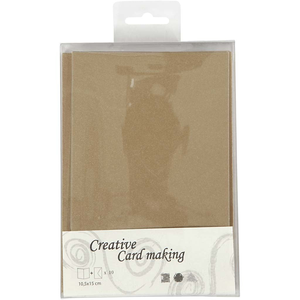 Parelmoer kaarten en enveloppen, afmeting kaart 10,5x15 cm, afmeting envelop 11,5x16,5 cm, goud, 10set/ 1 doos [HOB-23823]